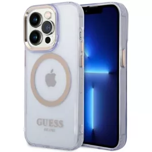 Kryt Guess iPhone 14 Pro 6.1" purple hard case Gold Outline Translucent MagSafe (GUHMP14LHTCMU)