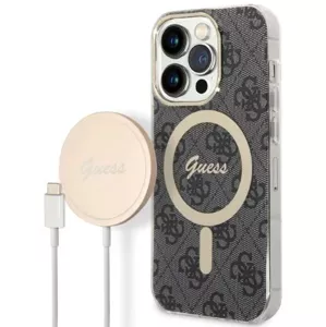 Kryt Guess Case + Charger Set iPhone 14 Pro Max 6,7" black hard case 4G Print MagSafe (GUBPP14XH4EACSK)