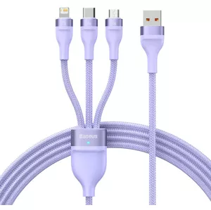 Kábel 3in1 USB cable Baseus Flash II Series, USB-C + micro USB + Lightning, 66W, 1.2m (Purple)