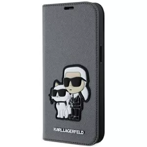 Púzdro Karl Lagerfeld iPhone 14 6.1" bookcase silver Saffiano Karl & Choupette (KLBKP14SSANKCPG)