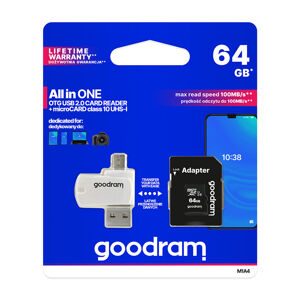 Pamäťová karta + adaptér GOODRAM microSDHC 64GB class 10 UHS I