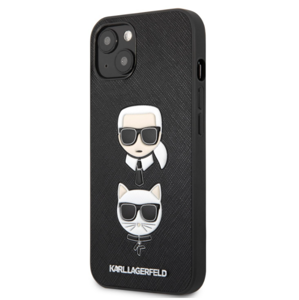 Silikónové puzdro Karl Lagerfeld na Apple iPhone 13 KLHCP13MSAKICKCBK Saffiano Karl and Choupette Heads čierne