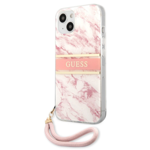 Silikónové puzdro Guess na Apple iPhone 13 mini GUHCP13SKMABPI Marble Stripe ružové