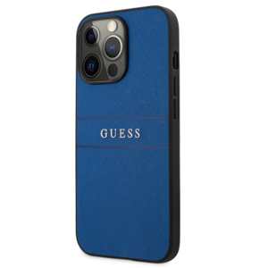 Plastové puzdro Guess na Apple iPhone 13 Pro GUHCP13LPSASBBL Leather Saffiano modré