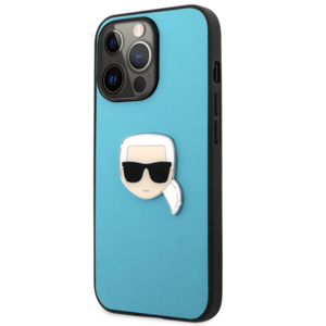 Plastové puzdro Karl Lagerfeld na Apple iPhone 13 Pro KLHCP13LPKMB Leather Karl Head modré