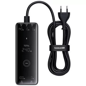 Nabíjačka Baseus Digital Charger GaN , 3x USB-C + USB + DC, 240W + cable1m (black)