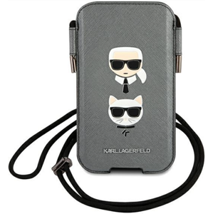 Puzdro vsuvka Karl Lagerfeld na telefón 6,1" KLHCP12MOPHKCG Choupette Head Saffiano sivé