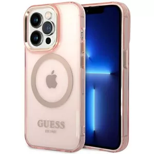 Kryt Guess iPhone 14 Pro Max 6,7" pink hard case Gold Outline Translucent MagSafe (GUHMP14XHTCMP)