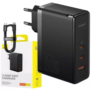 Nabíjačka Baseus wall charger GaN5 Pro 2xUSB-C + USB, 160W (black)