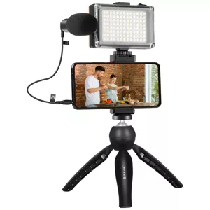 Stojan Puluz Live broadcast kit tripod mount + LED lamp + microphone + phone clamp