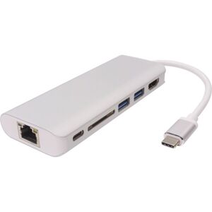 PremiumCord Prevodník USB-C 3.1 na HDMI + RJ45 + 2xUSB3.0 + SD card + PD charge