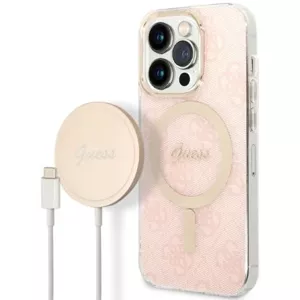 Kryt Guess Case + Charger Set iPhone 14 Pro 6,1" pink hard case 4G Print MagSafe (GUBPP14LH4EACSP)