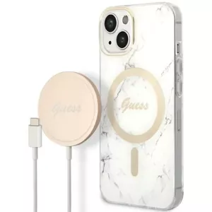 Kryt Guess Case + Charger Set iPhone 14 Plus 6,7" white hard case Marble MagSafe (GUBPP14MHMEACSH)