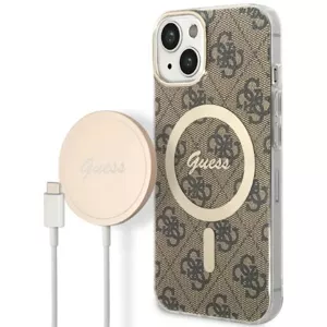 Kryt Guess Case + Charger Set iPhone 14 Plus 6,7" brown hard case 4G Print MagSafe (GUBPP14MH4EACSW)