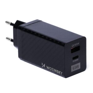 Wozinsky GaN nabíjačka 65W, QC 3.0, PD s portami USB, USB-C, čierna (WWCG01)