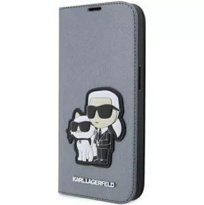 Púzdro Karl Lagerfeld iPhone 14 Pro Max 6.7" bookcase silver Saffiano Karl & Choupette (KLBKP14XSANKCPG)