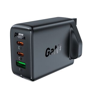 Acefast nabíjačka GaN 65W 3 porty (1x USB, 2x USB-C PD) UK plug, čierna (A44)