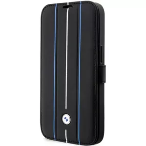 Púzdro BMW iPhone 14 Pro 6,1" black bookcase Leather Stamp Blue Lines (BMBKP14L22RVSK)