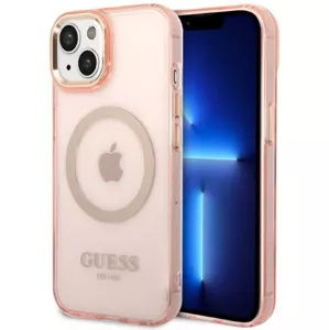 Kryt Guess iPhone 14 6,1" pink hard case Gold Outline Translucent MagSafe (GUHMP14SHTCMP)