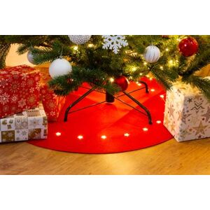 Koberec MagicHome Vianoce, červený, pod vianočný stromček, s hviezdičkami, 22x LED, teplá biela, 2xAA, 90 cm