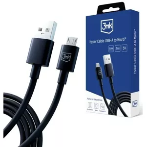 Kábel 3MK Hyper Cable USB-A - Micro USB 1.2m 5V 2.4A Black Cable