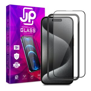 JP 3D sklo s inštalačným rámom, iPhone 15 Pro, čierne