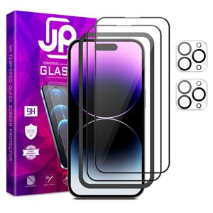 JP Full Pack Tvrdených skiel, 2x 3D sklo s aplikátorom + 2x sklo na šošovku, iPhone 14 Pro