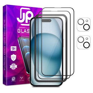 JP Mega Pack Tvrdených skiel, 3 sklá na telefón s aplikátorom + 2 sklá na šošovku, iPhone 15 Plus