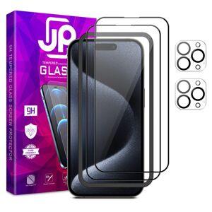 JP Mega Pack Tvrdených skiel, 3 sklá na telefón s aplikátorom + 2 sklá na šošovku, iPhone 15 Pro MAX