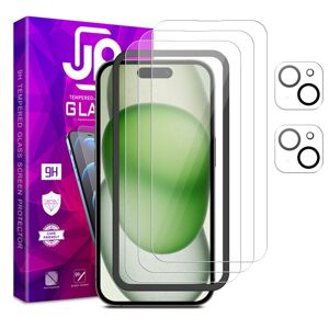JP Mega Pack Tvrdených skiel, 3 sklá na telefón s aplikátorom + 2 sklá na šošovku, iPhone 15