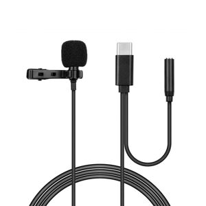 Techsuit drôtový klopový mikrofón WL1, USB-C, Jack samica 3,5 mm, redukcia šumu, kovový klip, čierny