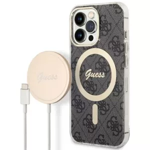 Kryt Guess Case + Charger Set iPhone 13 Pro black hard case 4G Print MagSafe (GUBPP13LH4EACSK)