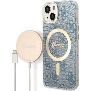 Guess 4G MagSafe Kompatibilný Zadný Kryt + Bezdrôtová Nabíjačka pre iPhone 14 Blue