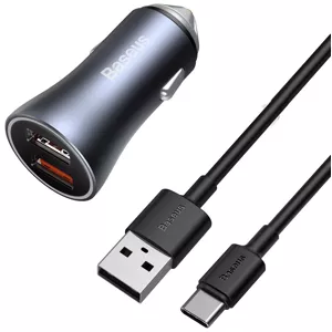 Nabíjačka do auta Baseus Golden Contactor Pro car charger, 2x USB, QC SCP, 40W + cable USB to USB-C 1m (gray) (6953156201996)