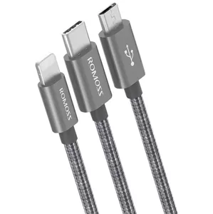 Kábel Romoss CB25N 3in1 USB-C / Lightning / Micro 3A USB cable 1m, grey (6936857202554)