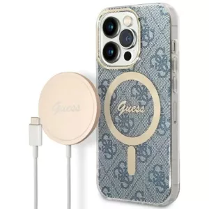 Kryt Guess Case + Charger Set iPhone 14 Pro 6,1" blue hard case 4G Print MagSafe (GUBPP14LH4EACSB)