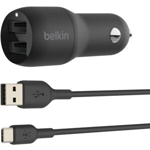Belkin BOOST CHARGE duálna USB-A nabíjačka do auta + 1m USB-C kábel, čierna