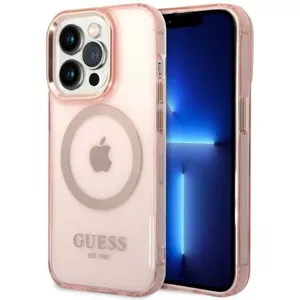 Kryt Guess iPhone 14 Pro 6,1" pink hard case Gold Outline Translucent MagSafe (GUHMP14LHTCMP)