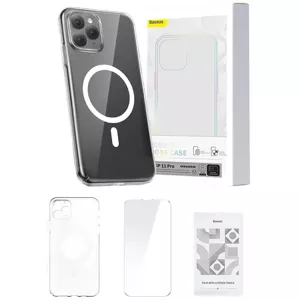 Kryt Phone case Baseus Magnetic Crystal Clear for iPhone 11 Pro (transparent) with all-tempered-glass screen protector and cleaning kit