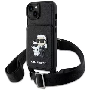 Kryt Karl Lagerfeld iPhone 14 Plus 6.7" hardcase black Crossbody Saffiano Karl & Choupette (KLHCP14MCSAKCPMK)