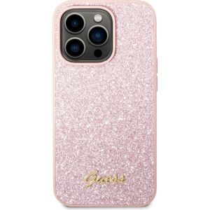 Guess PC/TPU Glitter Flakes Metal Logo kryt iPhone 14 Pro Max ružový