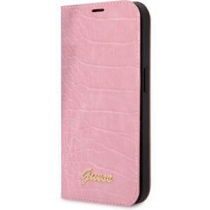 Guess PU Croco with Metal Camera Outline Book Puzdro pre iPhone 14 Max Pink