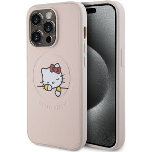Hello Kitty PU Kitty Asleep Logo MagSafe Zadný Kryt pre iPhone 15 Pro Pink