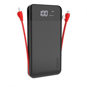 Dudao K1A Power Bank 10000mAh 2x USB + kábel Lightning / USB-C / Micro USB 3A, čierny (K1A black)