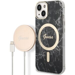 Guess Marble MagSafe Kompatibilný Zadný Kryt + Bezdrôtová Nabíjačka pre iPhone 14 Black