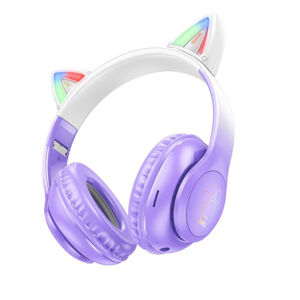 Hoco W42 bezdrôtové slúchadlá s mačacími ušami, fialové