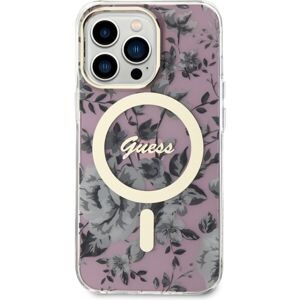 Guess PC/TPU Flowers IML MagSafe Kompatibilný Zadný Kryt pre iPhone 13 Pro Pink