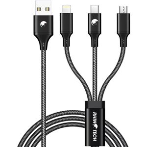 RhinoTech nabíjací a dátový kábel 3v1 USB-A (MicroUSB + Lightning + USB-C) 1,2 m čierna