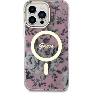 Guess PC/TPU Flowers IML MagSafe Kompatibilný Zadný Kryt pre iPhone 14 Pro Max Pink