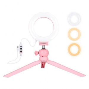 PULUZ Mini Selfie kruhové LED svetlo 4.7'' + statív, ružový (PKT3091F)